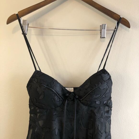 Vintage Linda Lingerie Floral Semi Sheer Babydoll Sexy Bra Cami Top Black - Picture 2 of 14